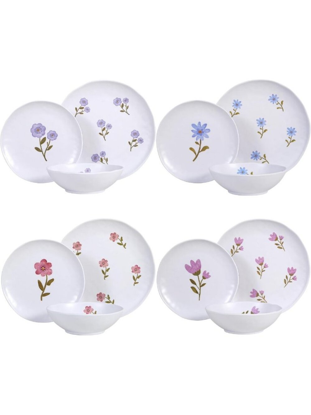 12-Piece Floral Melamine Dinnerware Set for Outdoor Camping & Picnics